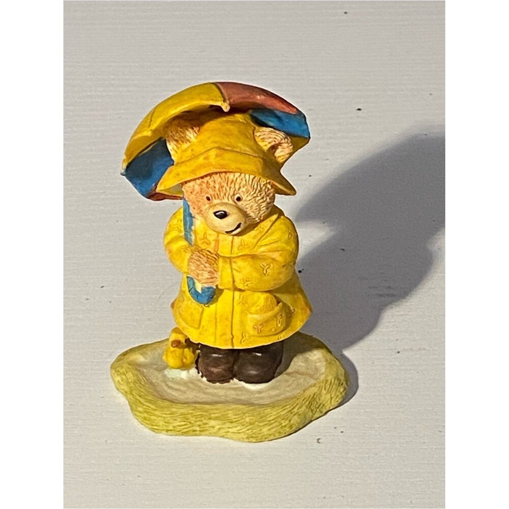 Vintage Albert E Price Resin Teddy Bear Raincoat Umbrella Duck Figurine 3.75
